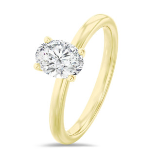 Anello solitario da 1,00 carati con diamante ovale coltivato in laboratorio in oro giallo