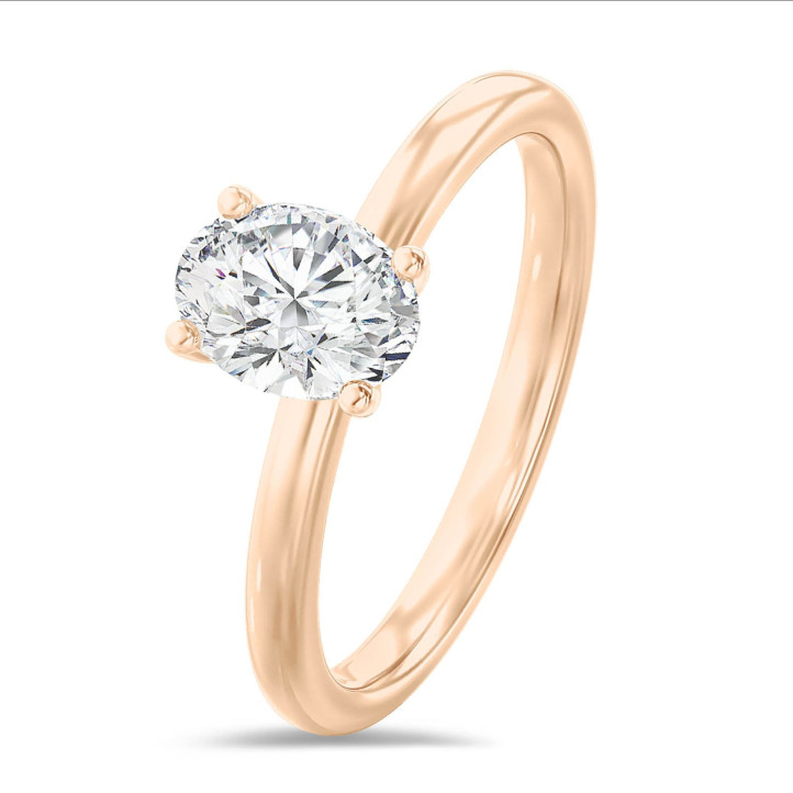 Anello solitario da 1,00 carati con diamante ovale in oro rosso
