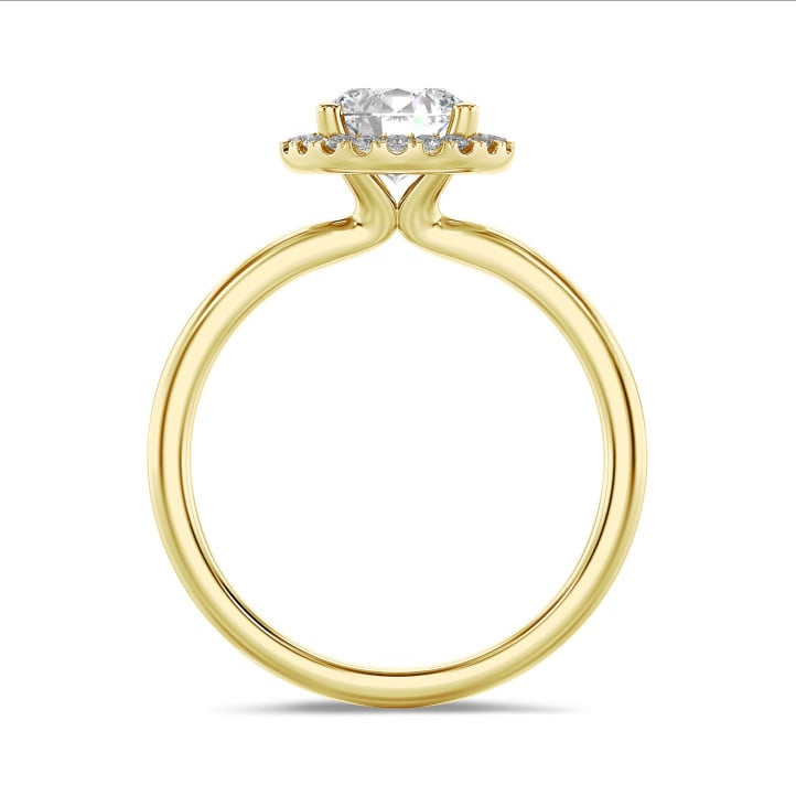 Anello solitario halo da 3,00 carati in oro giallo con diamanti tondi coltivati in laboratorio