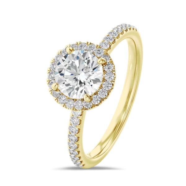 Anelli - Anello solitario halo da 1,00 carati in oro giallo con diamanti tondi