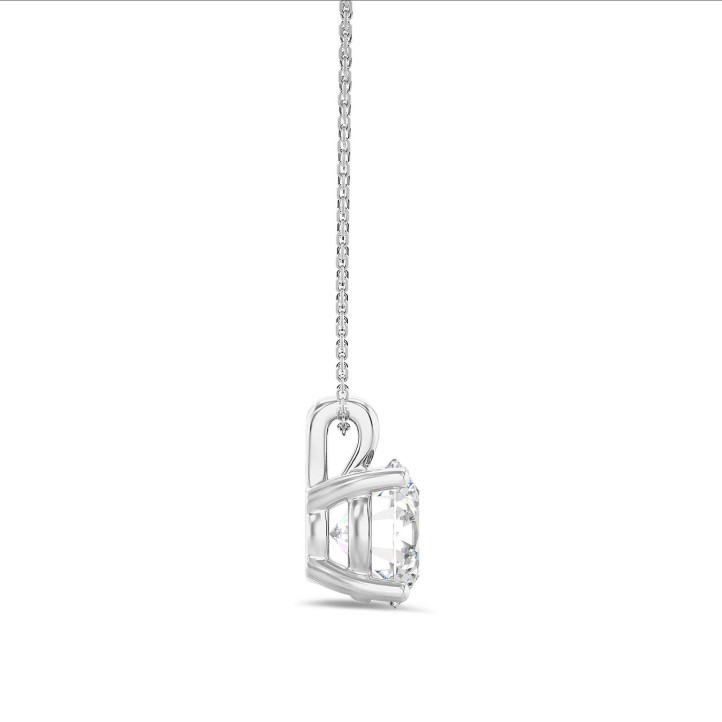 Pendente solitario da 2,00 carati in oro bianco con diamante rotondo coltivato in laboratorio