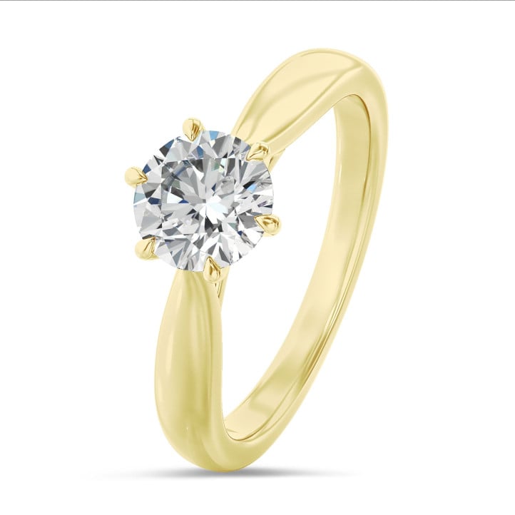 Anello solitario da 1,00 carati in oro giallo con diamante rotondo coltivato in laboratorio