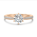Anello solitario da 3,00 carati in oro rosso con diamante rotondo e diamanti laterali