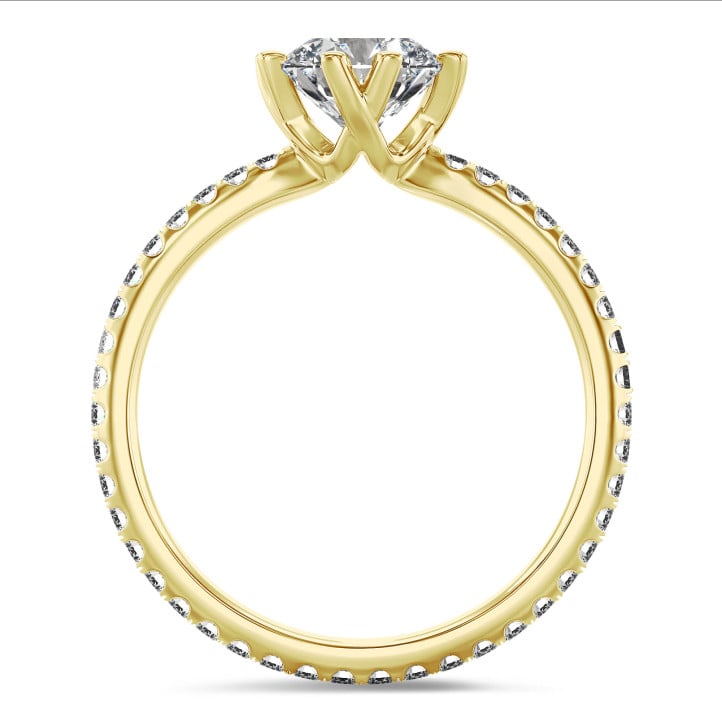 Anello con solitario da 2,00 carati in oro giallo con diamanti rotondi (montatura completa)