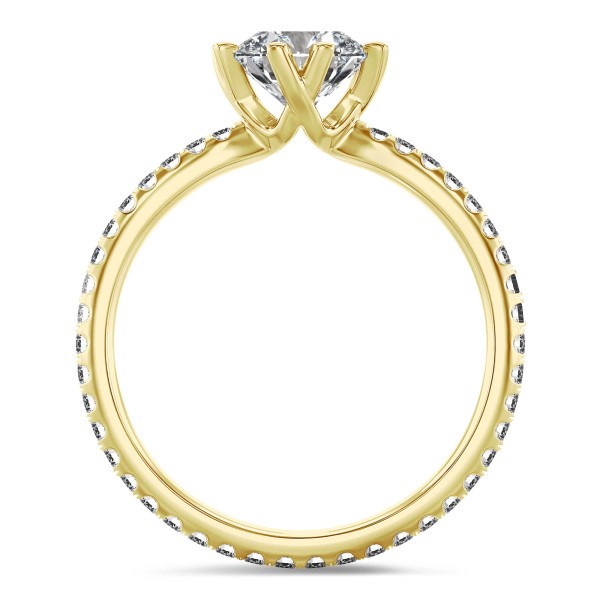 Anelli - Anello con solitario da 3,00 carati in oro giallo con diamanti rotondi (montatura completa)