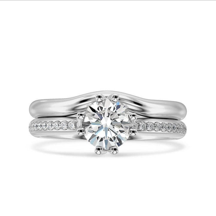 Anello con solitario da 1,50 carati in oro bianco con diamanti rotondi (montatura completa)