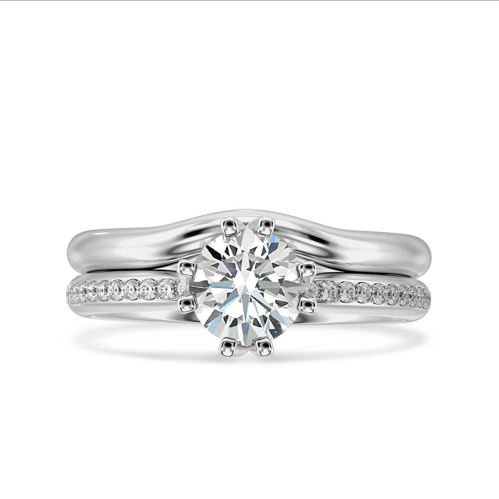 Anello solitario con diamante da 2,00 carati in oro bianco con diamanti rotondi (montatura completa)