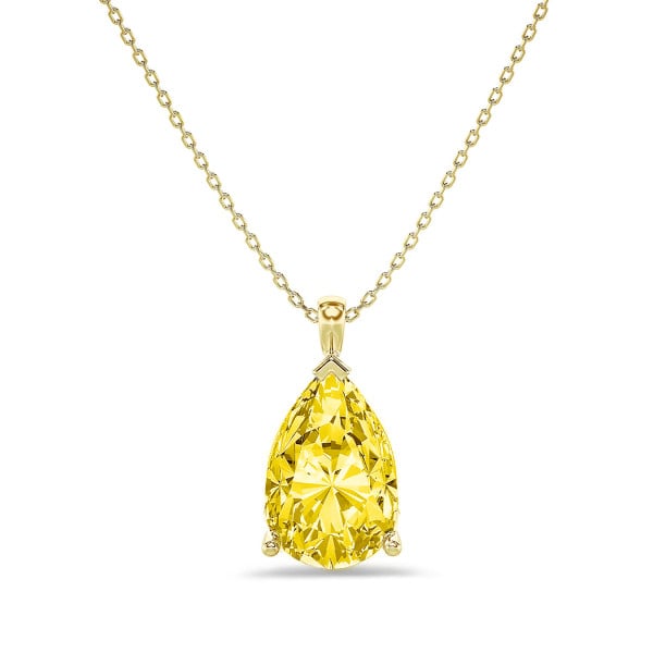 Collane - Pendente solitario da 5,00 carati in oro giallo con diamante giallo taglio pera