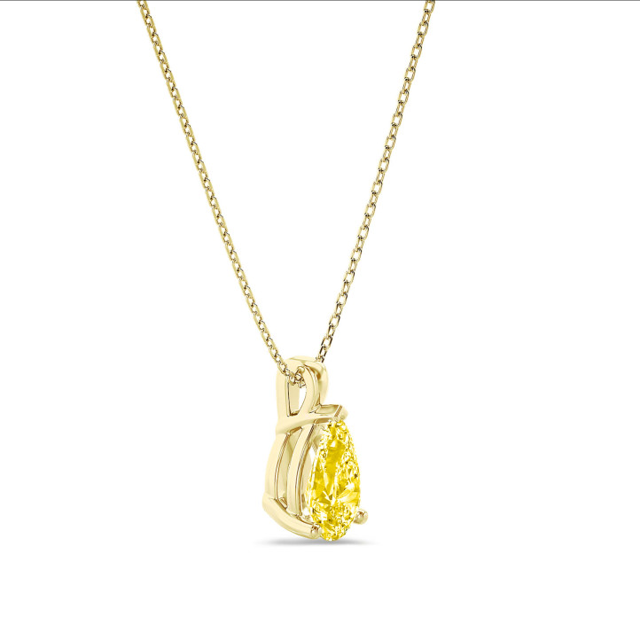 Pendente solitario da 5,00 carati in oro giallo con diamante giallo taglio pera coltivato in laboratorio 