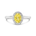 Anello solitario halo da 1,00 carati in oro bianco con diamante ovale coltivato in laboratorio giallo e diamanti rotondi coltivati in laboratorio