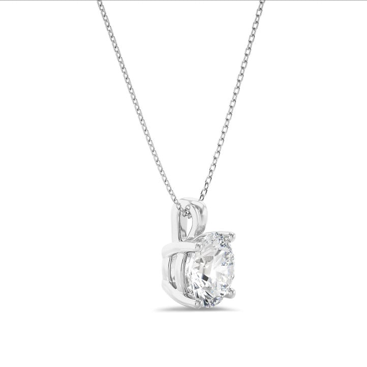 Pendente solitario da 5,00 carati in oro bianco con diamante tondo