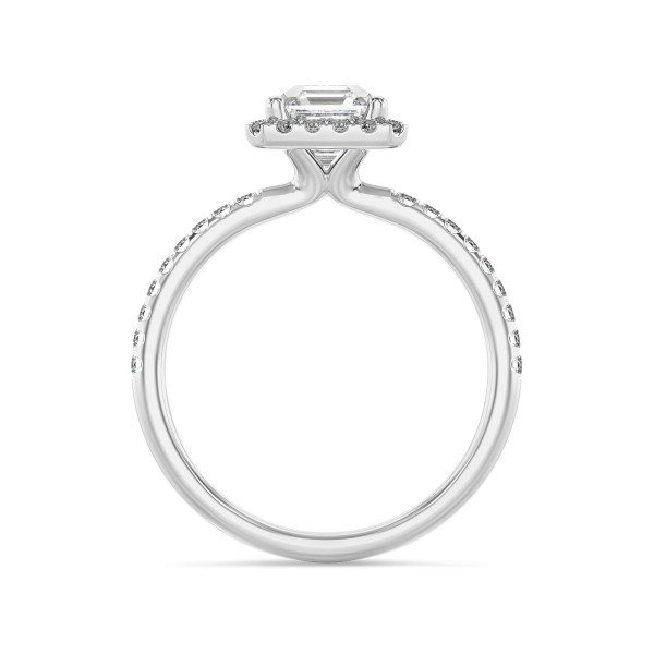 Search all PLP - Anello solitario halo da 2,00 carati con diamante taglio asscher coltivato in laboratorio in oro bianco e diamanti tondi coltivati in laboratorio