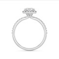 Anello solitario halo da 3,00 carati con diamante taglio asscher in oro bianco e diamanti rotondi