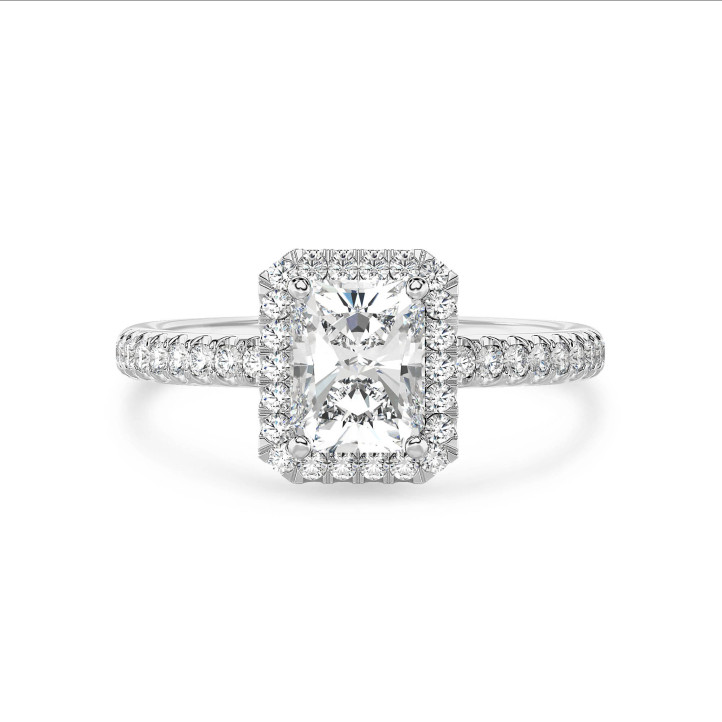 Anello solitario halo da 2,00 carati con diamante a taglio brillante coltivato in laboratorio in oro bianco e diamanti rotondi coltivati in laboratorio