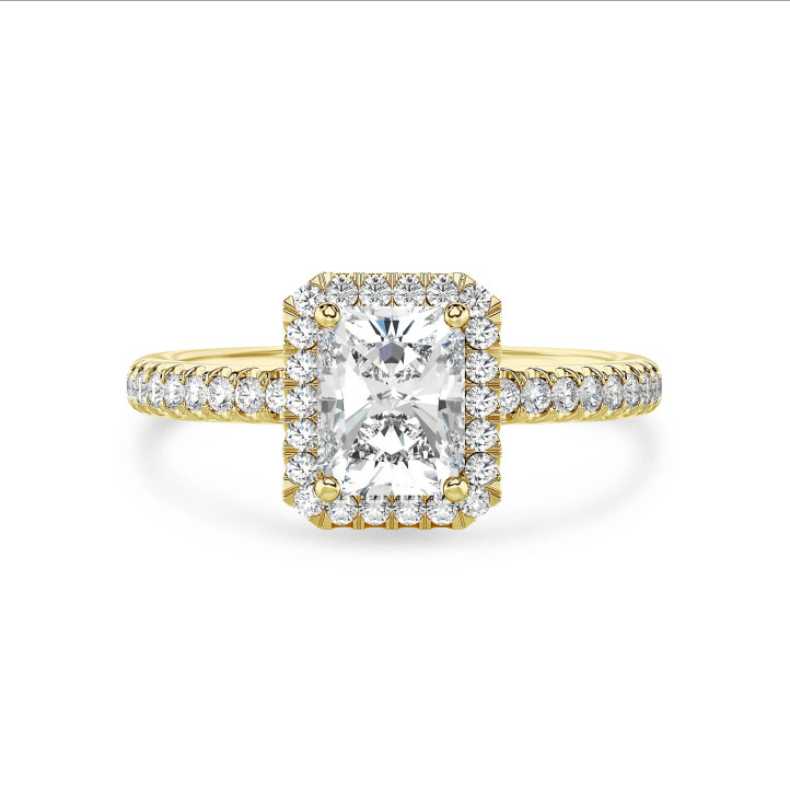 Anello solitario halo da 2,50 carati con diamante taglio brillante coltivato in laboratorio in oro giallo e diamanti tondi coltivati in laboratorio