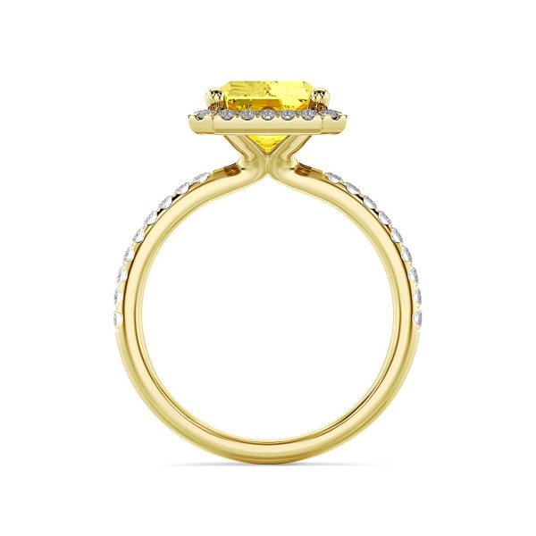 Anello solitario halo da 3,00 carati con diamante giallo taglio brillante coltivato in laboratorio, in oro giallo