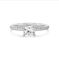 Anello solitario da 3,00 carati con diamante cushion e alone nascosto in oro bianco