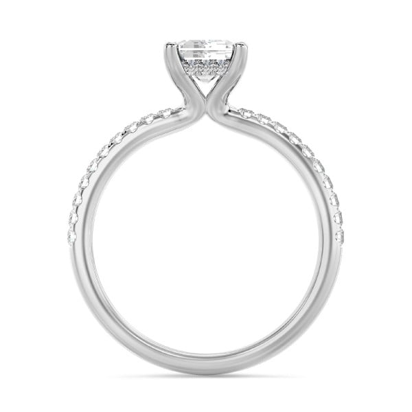 Search all PLP - Anello solitario da 1,50 carati con diamante taglio smeraldo coltivato in laboratorio e aureola nascosta in oro bianco