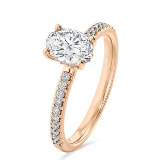 Anello solitario da 2,00 carati con diamante ovale e alone nascosto in oro rosso