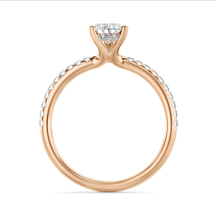 Anello solitario da 2,50 carati con diamante pera coltivato in laboratorio e alone nascosto in oro rosso