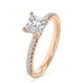 Anello solitario da 5,00 carati con diamante princess e aureola nascosta in oro rosso
