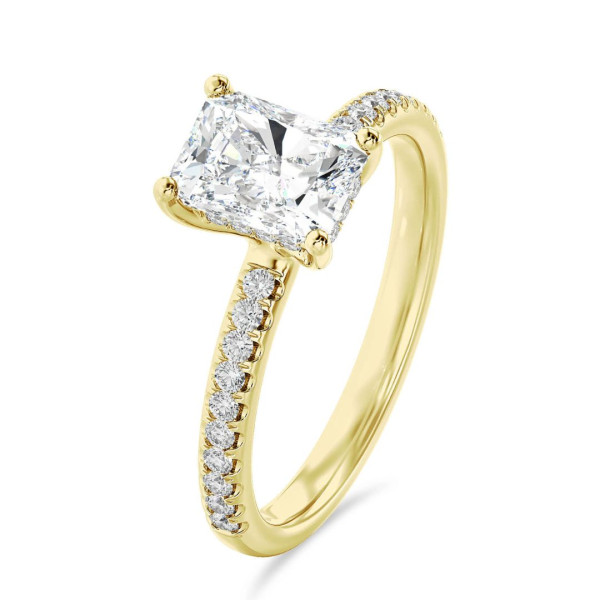 Search all PLP - Anello solitario da 1,50 carati con diamante taglio brillante coltivato in laboratorio e alone nascosto in oro giallo