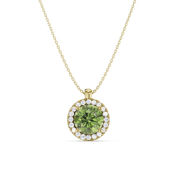 Collane - Collana con diamante Fancy Vivid Green da 1,00 carati con montatura a corona in oro giallo
