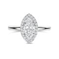 Anello solitario halo da 1,20 carati con diamante marquesa in oro bianco con diamanti rotondi