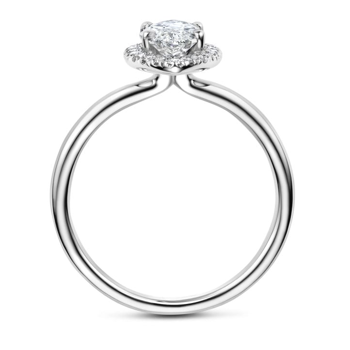 Anello solitario halo da 1,50 carati con diamante marquesa in oro bianco con diamanti rotondi