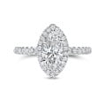 Anello solitario halo da 2,50 carati con diamante marquesa in oro bianco con diamanti rotondi
