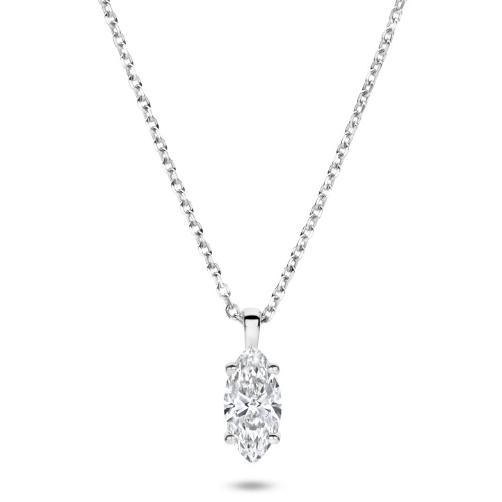 Pendente con diamante solitario da 1,00 carati tagliato a Marquise, , in oro bianco