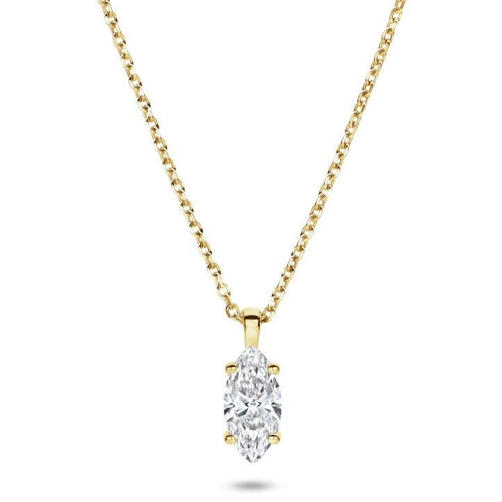 Pendente con diamante solitario da 1,00 carati tagliato a Marquise, , in oro giallo