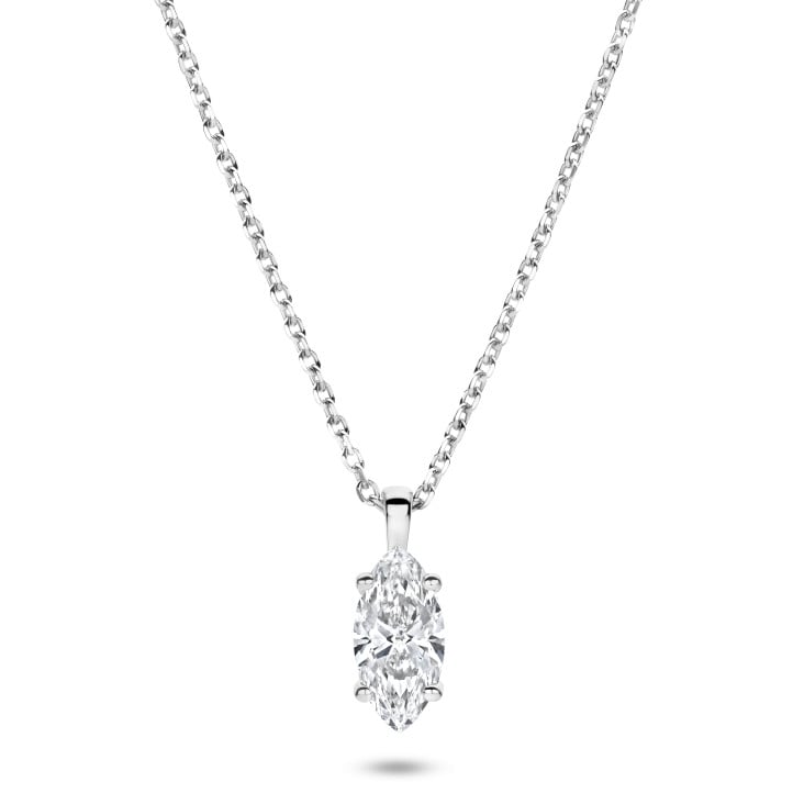 Pendente con diamante solitario da 3,00 carati tagliato a Marquise e , in oro bianco