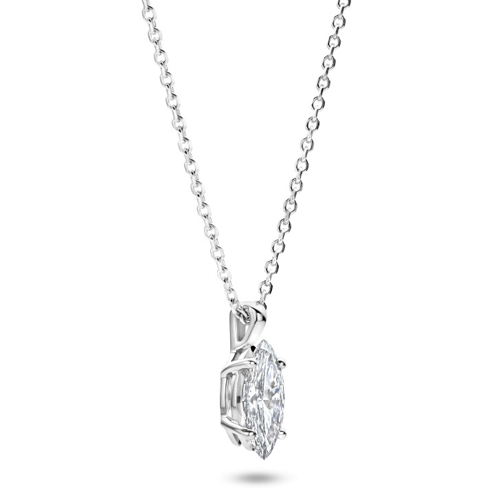 Pendente con diamante solitario da 3,00 carati tagliato a Marquise e coltivato in laboratorio, in oro bianco