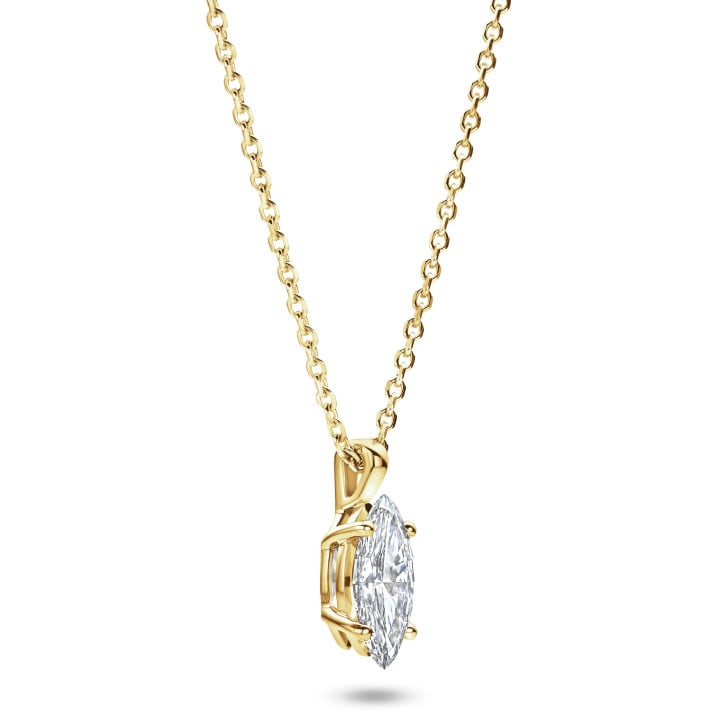 Pendente con diamante solitario da 3,00 carati tagliato a Marquise e , in oro giallo