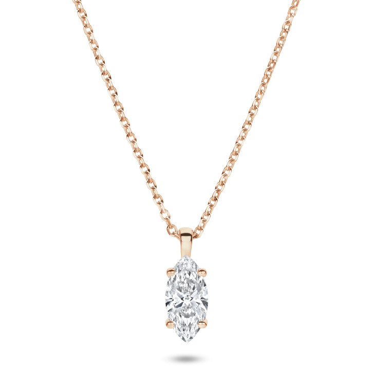 Pendente con diamante solitario da 5,00 carati tagliato a Marquise e in oro rosso