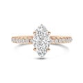 Anello solitario da 2,00 carati con diamante marquesa coltivato in laboratorio e alone nascosto in oro rosso