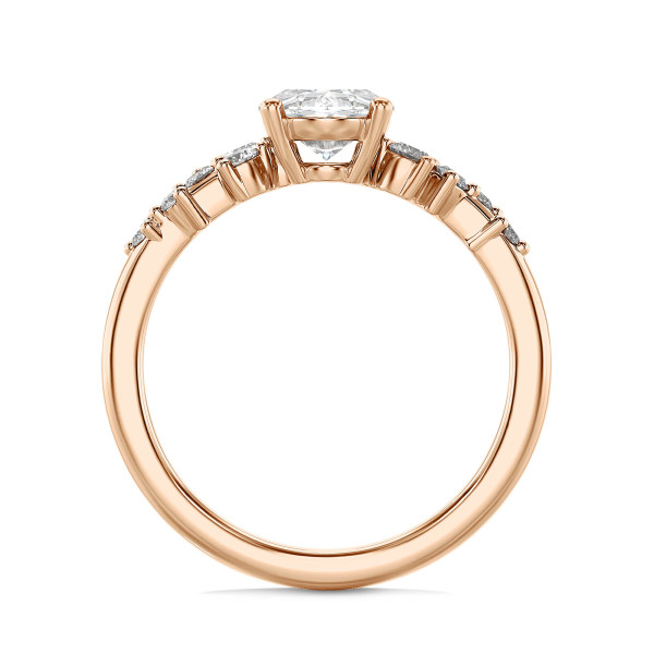 Anelli di fidanzamento - Anello solitario con cluster da 1.50 carati in oro rosso con diamante ovale