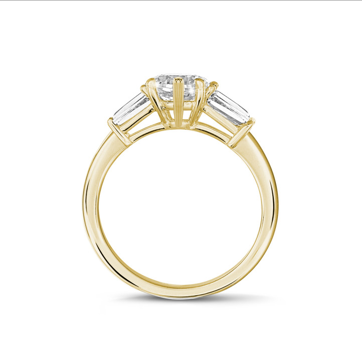 Anello trilogy da 1,00 carati in oro giallo con diamante marquise coltivato in laboratorio e baguette affusolate coltivate in laboratorio