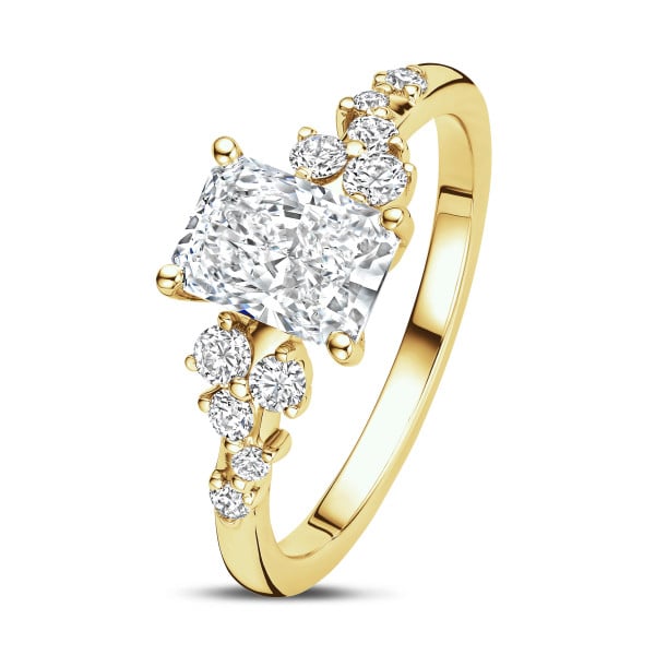 Anelli - Anello solitario con cluster da 2.00 carati in oro giallo con diamante taglio radiant