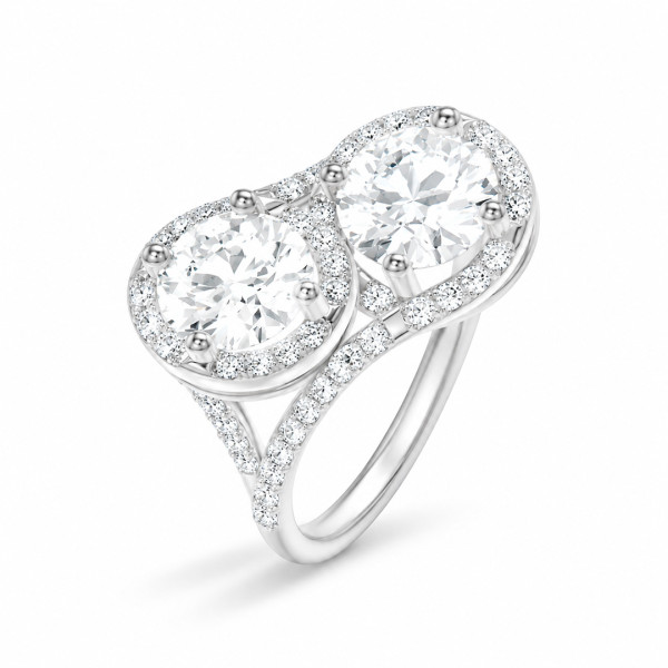Anello “Toi et Moi” con montatura a corona, realizzato su misura con diamanti rotondi