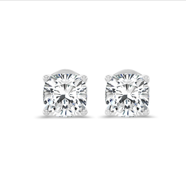 2.00カラットのソリティア、ダイヤモンド、クッションカット、ホワイトゴールドのピアス