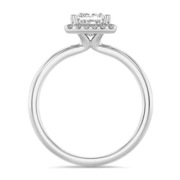 婚約指輪 - 1.00カラットのソリティア・ハローリング、プリンセスダイヤモンド（ダイヤモンド）をホワイトゴールドにセット、ラウンドカットのダイヤモンドをあしらった