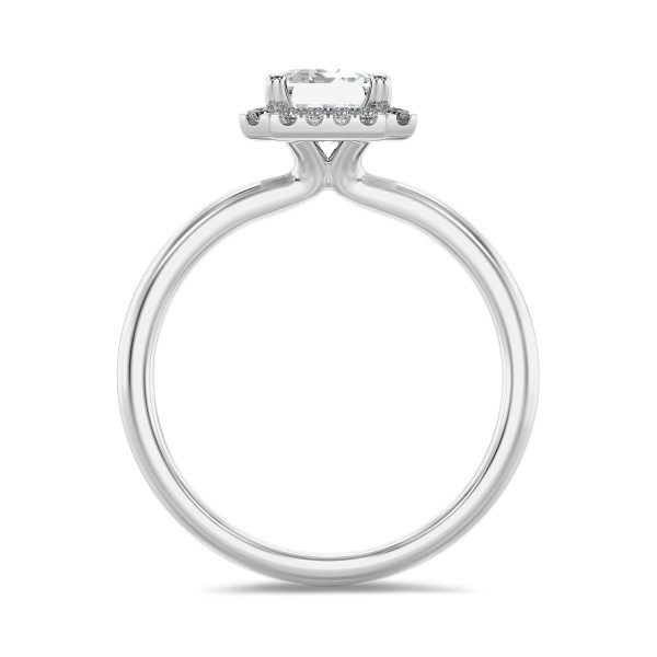 婚約指輪 - 1.00カラットのソリティア・ハローリング、人工合成エメラルドカットダイヤモンド（ホワイトゴールド）、人工合成ラウンドダイヤモンド