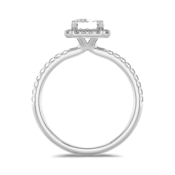 婚約指輪 - 1.00カラットのソリティアハローリング、人工合成エメラルドカットダイヤモンド（ホワイトゴールド）、人工合成ラウンドダイヤモンド