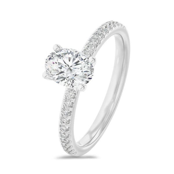 婚約指輪 - 1.50カラットのソリティアリング、ダイヤモンドを使用したオーバルカットのホワイトゴールド製リング、サイドにダイヤモンドを使用