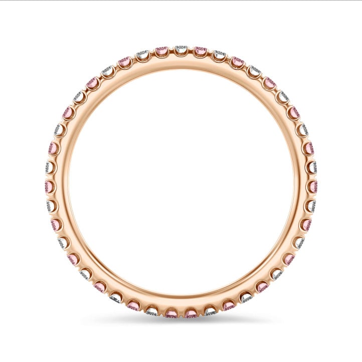0.55カラットのエタニティリング（フルセット） レッドゴールド製、ピンクとホワイトのラウンドカット人工ダイヤモンド