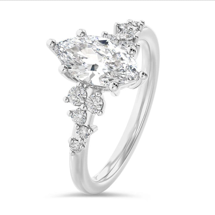 1.00 carat solitaire cluster ring in white gold with marquise diamond