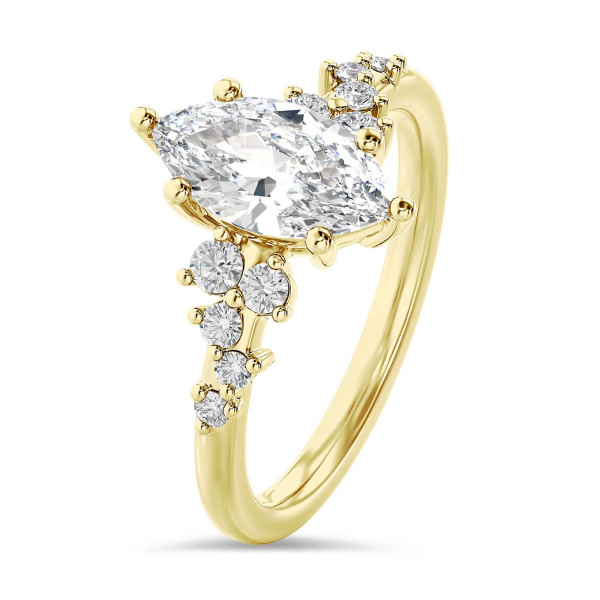 リング - 1.00 carat solitaire cluster ring in yellow gold with marquise diamond