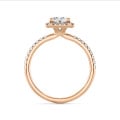 5.00カラットのソリティアハローリング、レッドゴールドにダイヤモンドをあしらったラウンドカットのダイヤモンド